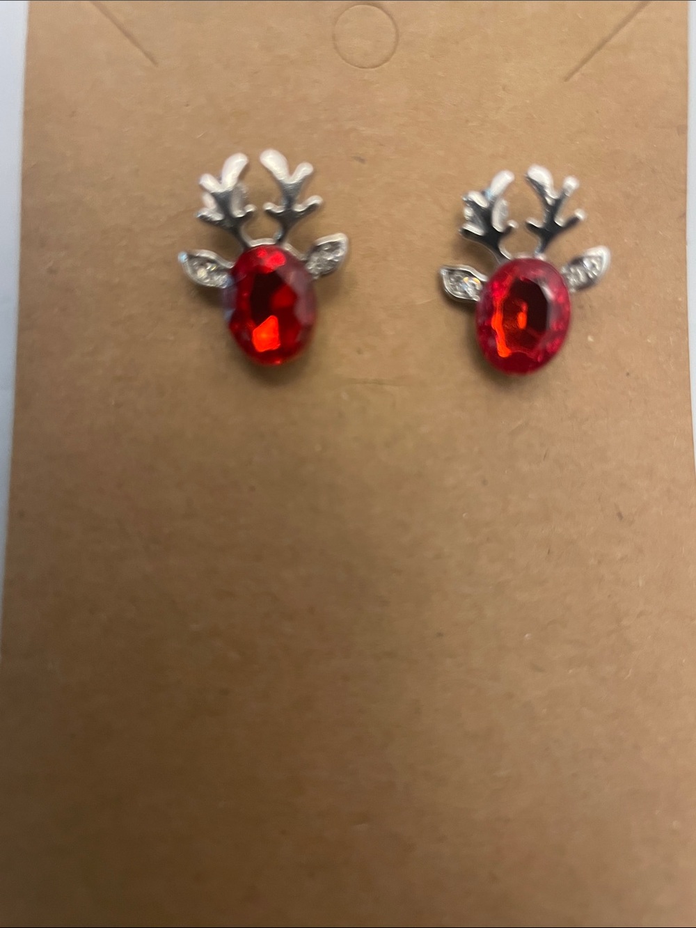 Red Reindeer Stud Earrings with Crystal Accents